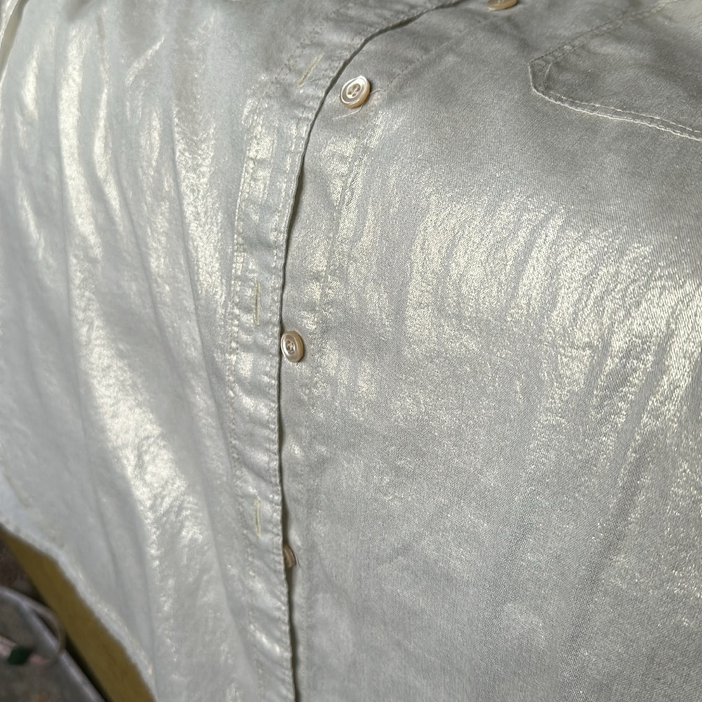 J. Crew Cotton Button Down Soft Gold Metallic Ivo… - image 3